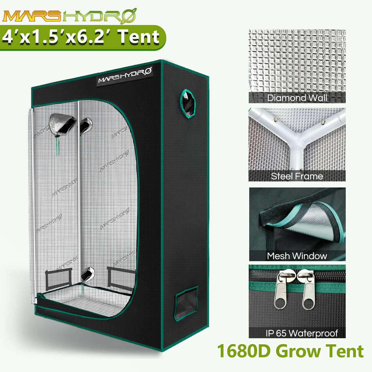 MarsHydro - 1680D Hydroponics Grow Tent - 240X120X200cm Indoor Grow Tent - Indoor LED Grow Tent - Non-toxic Plant Room