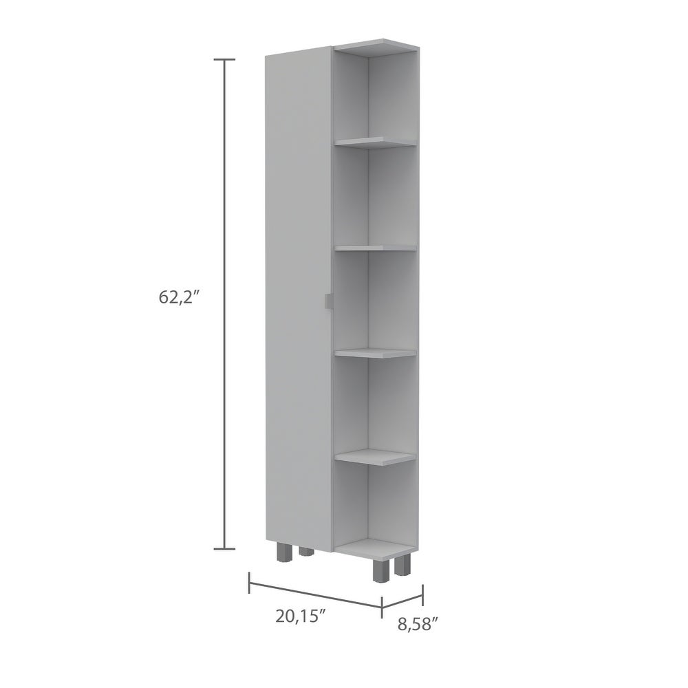Bathroom Linen Bedroom Cabinet with Adjustable Shelves and Mirror