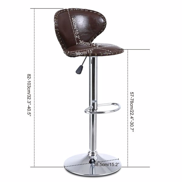 Modern Set - 2 Brown Bar Stools with Back Dining - Counter PU Chairs - 360° Swivel Stool