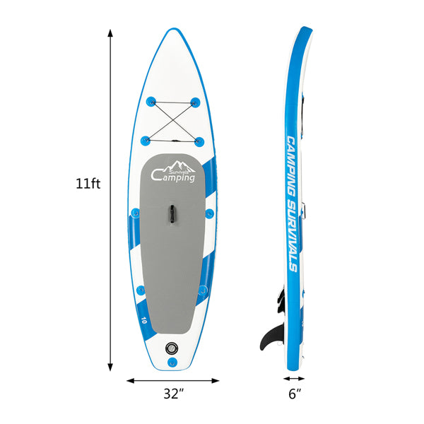 11 ft Inflatable Stand Up Paddle Board - Inflatable Surfboard Blue and White - Traveling Board for Surfing