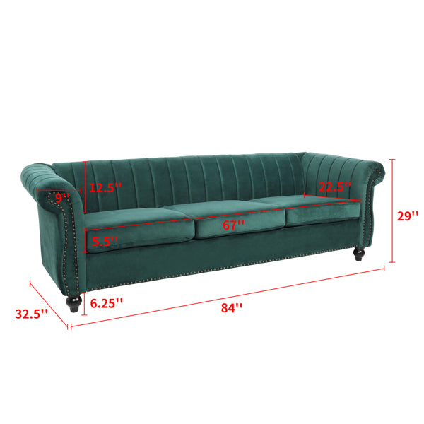 Modern Velvet 3 Seater Sofa - Modern Glam Sofa - Velvet Dark Green Sofa - Velvet Dark Blue