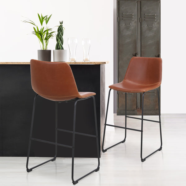 Bronze Wrought Iron Bar Stool 2pcs- Iron bar Stools with Leather Seats - Bar Stool Chairs
