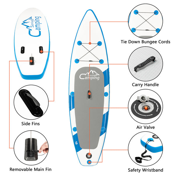 11 ft Inflatable Stand Up Paddle Board - Inflatable Surfboard Blue and White - Traveling Board for Surfing