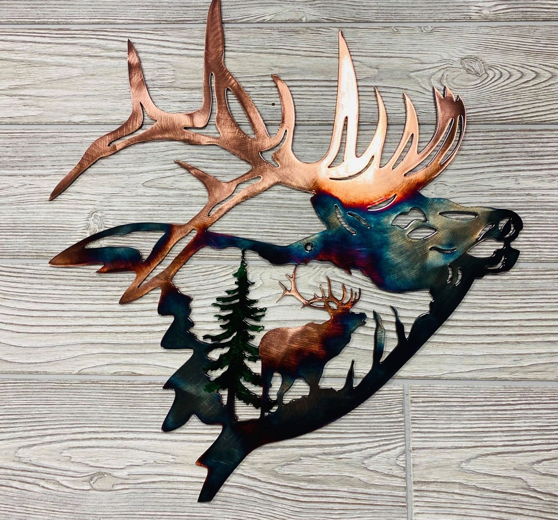 24 inch Elk Shoulder Up Metal Wall Decoration - Handmade Metal Wall Decoration - 3D Rustic Wall Art Decoration