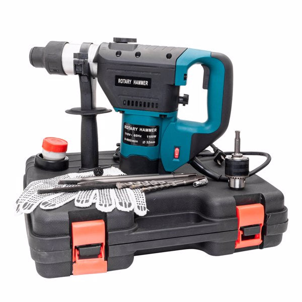 1-1/2" SDS Electric Hammer Drill Set 1100W 110V Blue - Portable Hammer Drill Set - Electric Rotary Hammer Drill Set - Electric Hammer Drill