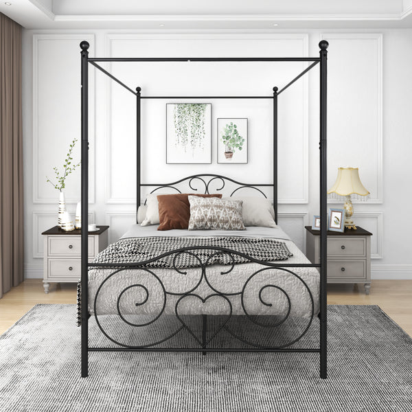 Metal Canopy Bed Frame with Vintage Style Headboard & Footboard - Metal Canopy Bed Frame Full- Canopy Bed with Headboard