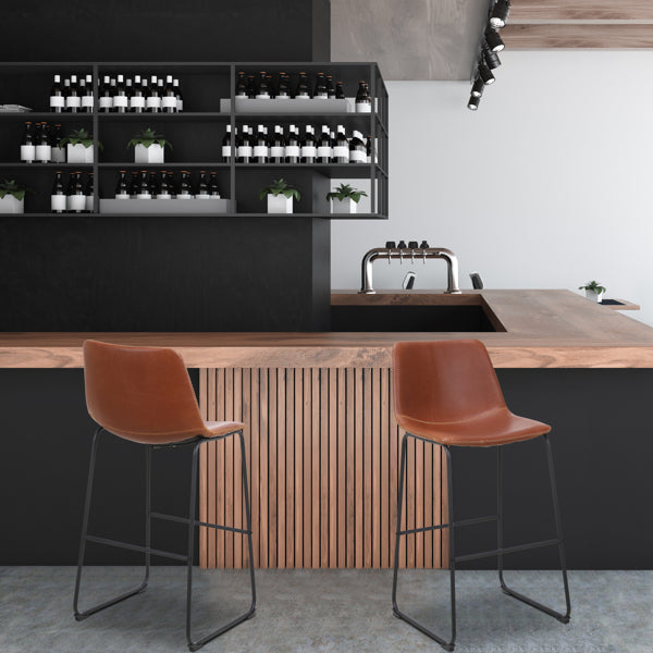 Bronze Wrought Iron Bar Stool 2pcs- Iron bar Stools with Leather Seats - Bar Stool Chairs