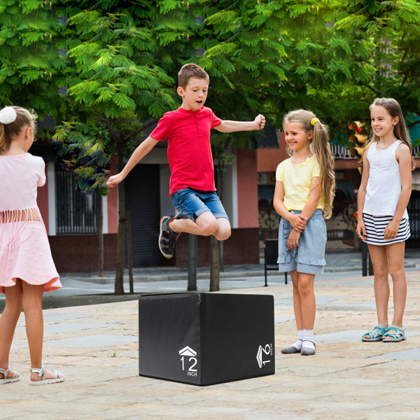 12"x14"x16" Foam Plyometric Box - 3 in 1 High-Density Heavy Duty Foam Jumping Box - Platform for Home Gym Fitness Black
