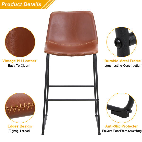 Bronze Wrought Iron Bar Stool 2pcs- Iron bar Stools with Leather Seats - Bar Stool Chairs