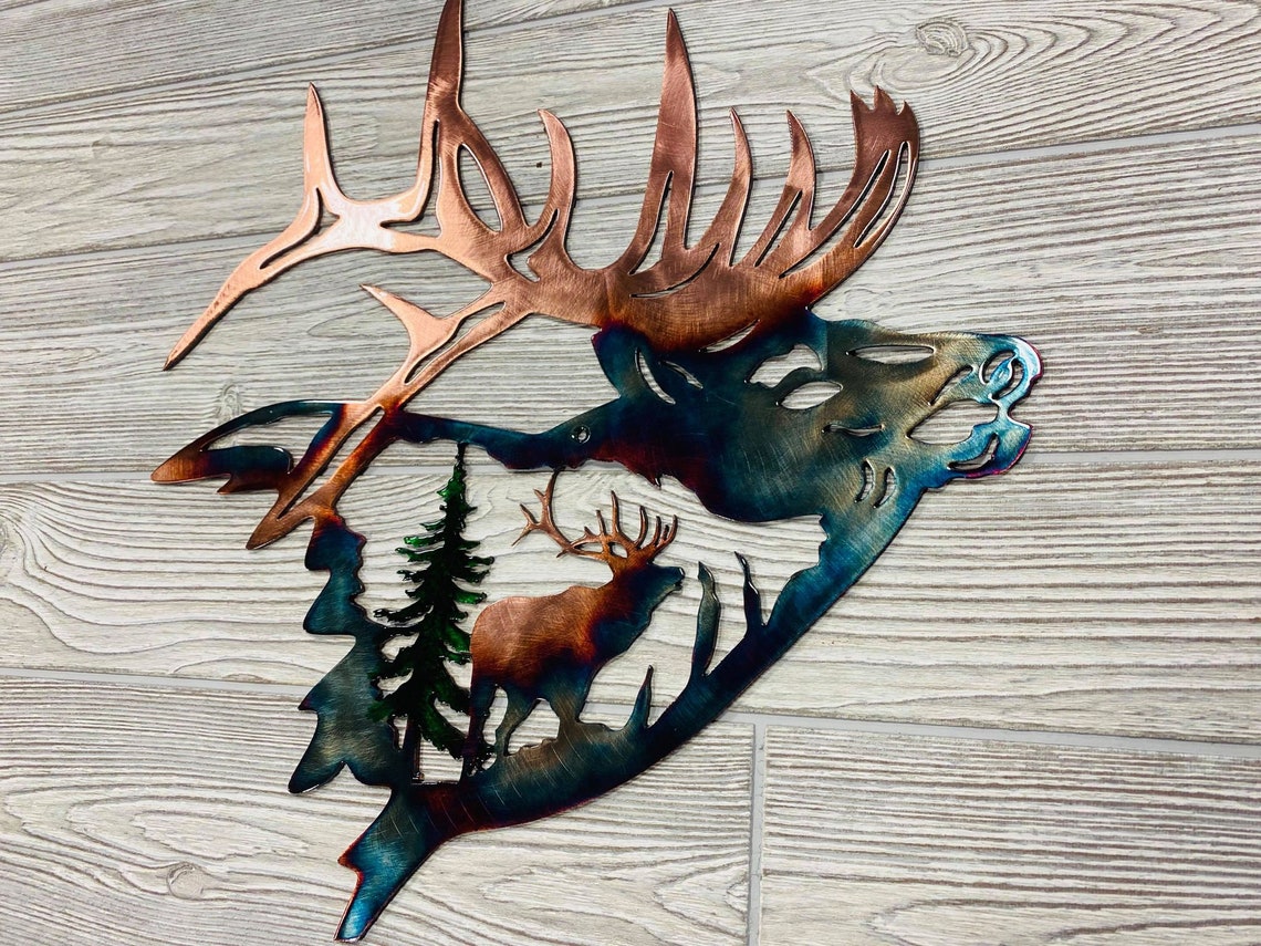 24 inch Elk Shoulder Up Metal Wall Decoration - Handmade Metal Wall Decoration - 3D Rustic Wall Art Decoration
