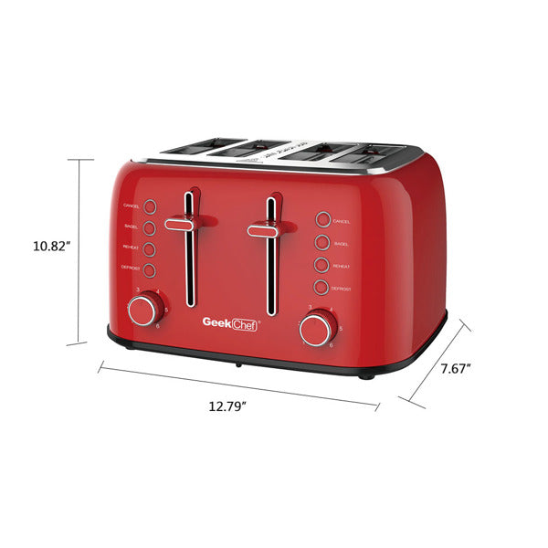 Retro Stainless Steel Extra-Wide Slot Toaster, Bagel/Defrost/Cancel Function