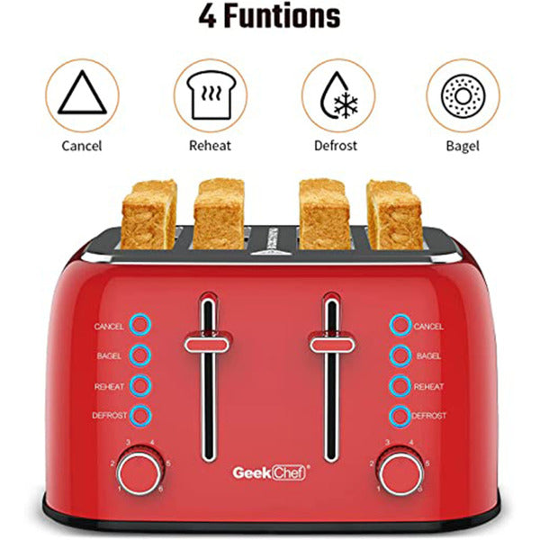 Retro Stainless Steel Extra-Wide Slot Toaster, Bagel/Defrost/Cancel Function