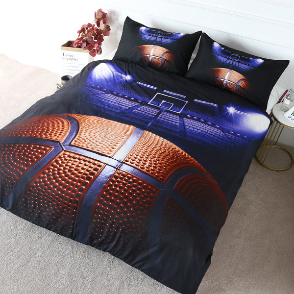 Basketball Bedding Boys Sports Themed Duvet Cover with Pillow Cases 3D Orange Black and Purple 3 Pieces (Twin)