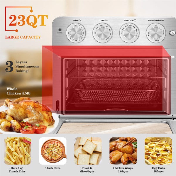 24QT Stainless Steel Countertop Convection Air Fryer and Oven – Roast, Bake, Broil, Reheat, and Fry Oil-Free