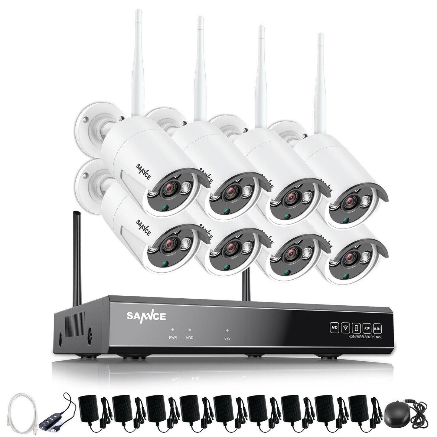 SANNCE - 8CH Security Camera System - NVR HD 1080P Security IP Camera System - CCTV IR Night Vision
