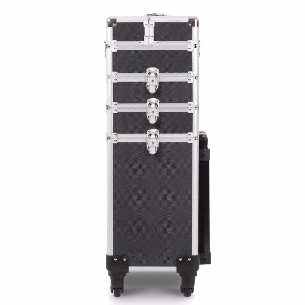 4 in 1 Rolling Makeup Case Makeup Trolley Case With Wheels Makeup Travel Case Organizer (BLACK) - Cosmetic Lockable Trolley - Nail Artist Travel Train Organizer Box