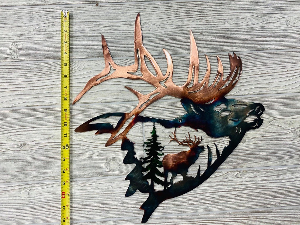 24 inch Elk Shoulder Up Metal Wall Decoration - Handmade Metal Wall Decoration - 3D Rustic Wall Art Decoration