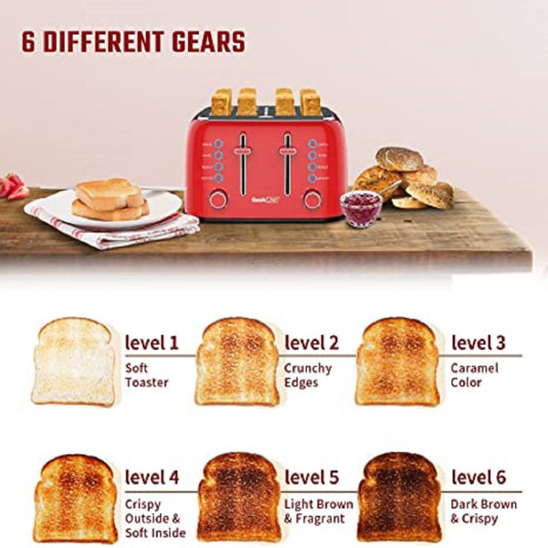 Retro Stainless Steel Extra-Wide Slot Toaster, Bagel/Defrost/Cancel Function