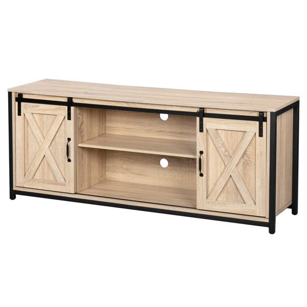 FCH 3-layer Double Barn Door with Sliding Rail X-shaped Panel TV Cabinet MDF