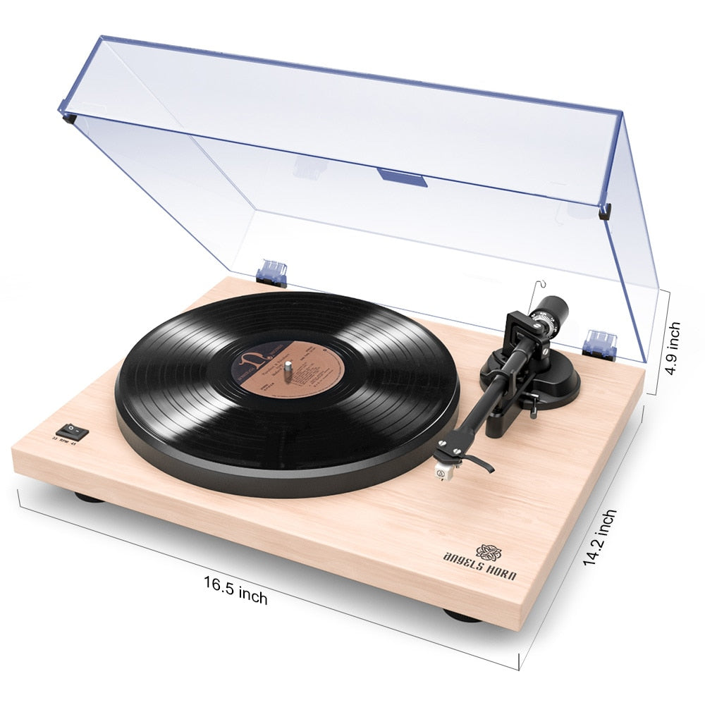 Angle Horn - Classic Record Player Turntable - Classic Design Turntable with Vintage Stereo - 2-Speed Built-in Phono Preamp and Belt Drive Turntable Player