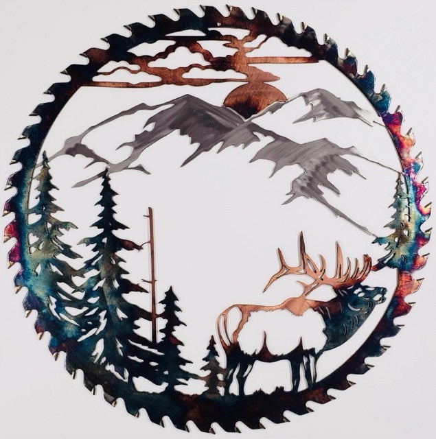 Sawblade Metal Art - Metal Art Mountain Elk - Mountain Elk Wildlife Art
