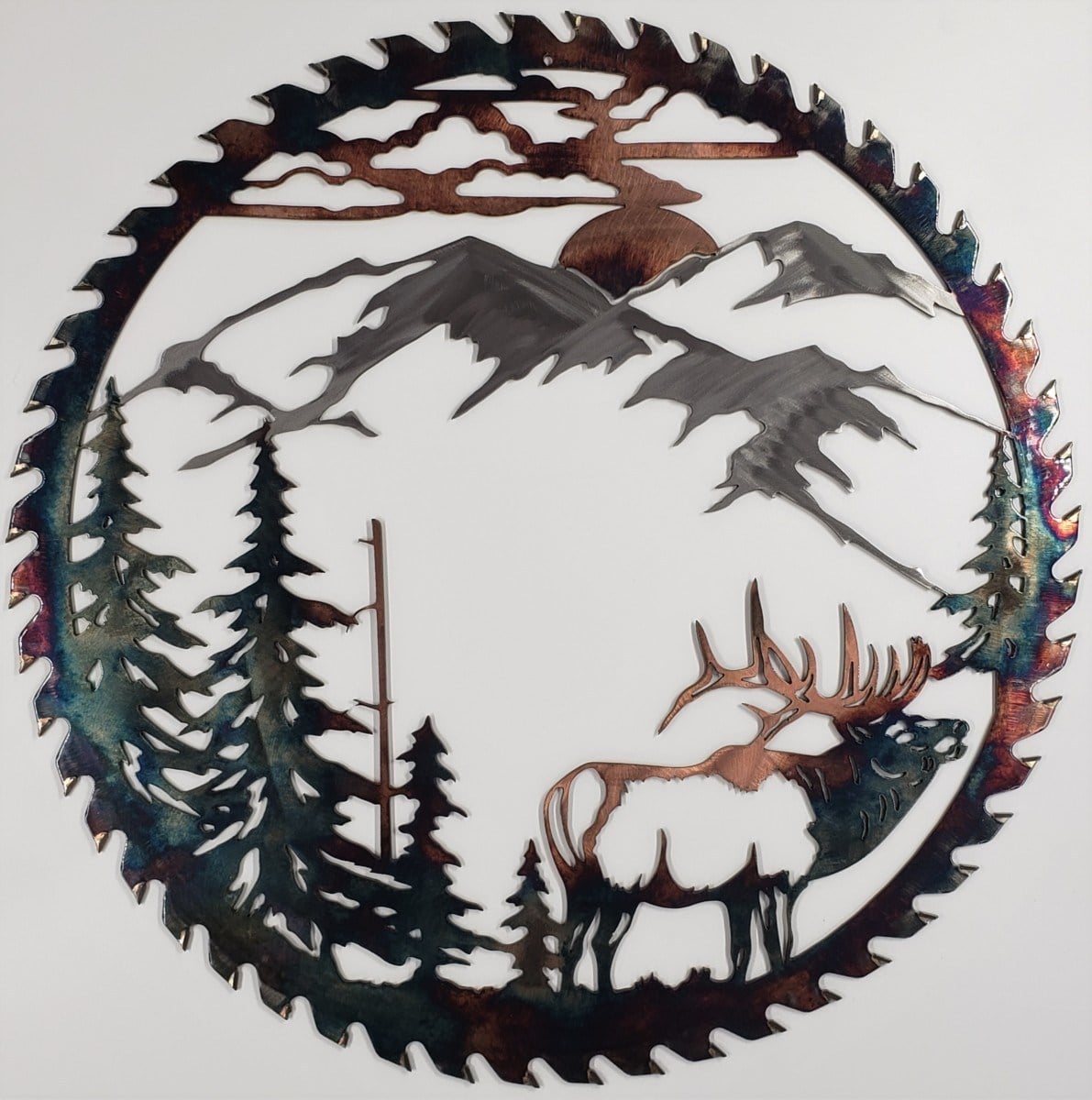 Sawblade Metal Art - Metal Art Mountain Elk - Mountain Elk Wildlife Art