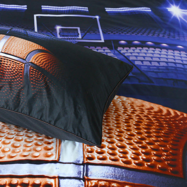 Basketball Bedding Boys Sports Themed Duvet Cover with Pillow Cases 3D Orange Black and Purple 3 Pieces (Twin)