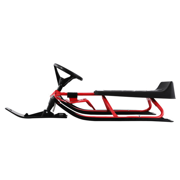 Snow Racer Sled with Steering Wheel, Pull Rope, Twin Brakes and Steel Frame – For Ages 4 and Up