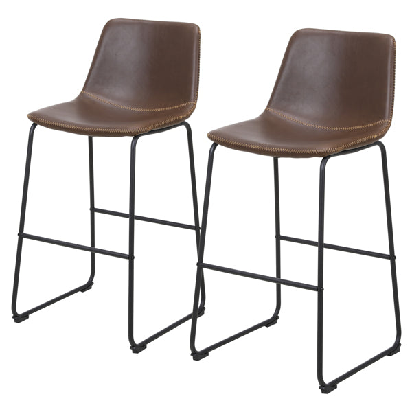 Bronze Wrought Iron Bar Stool 2pcs- Iron bar Stools with Leather Seats - Bar Stool Chairs