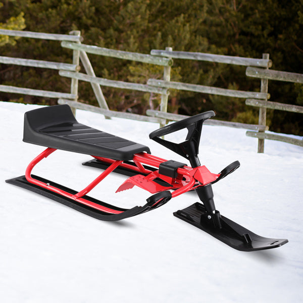 Snow Racer Sled with Steering Wheel, Pull Rope, Twin Brakes and Steel Frame – For Ages 4 and Up