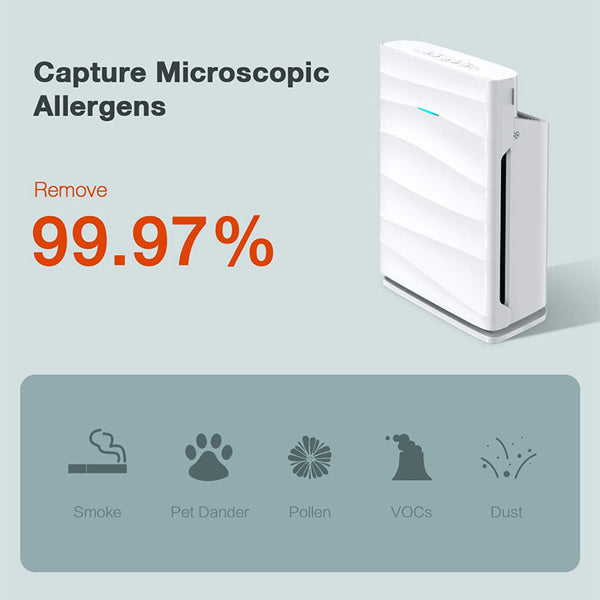 True HEPA Filter Air Purifier - 100% Ozone Free Air Cleaner and Deodorizer - Suitable For Pet Hair and Other Allergens in the Bedroom
