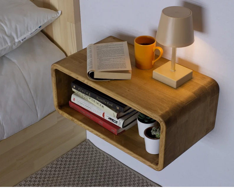 Oak Colored Floating Nightstand, Wood Bedside Tables , Mid Century Table, Nightstand Shelf, Handmade Furniture , Bedside Shelf, Unique Style