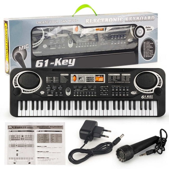 61-Key USB/US/EU Plug Electric Digital Key Board Piano With Keyboard & Microphone Musical Instruments Kids Toy Gift Black