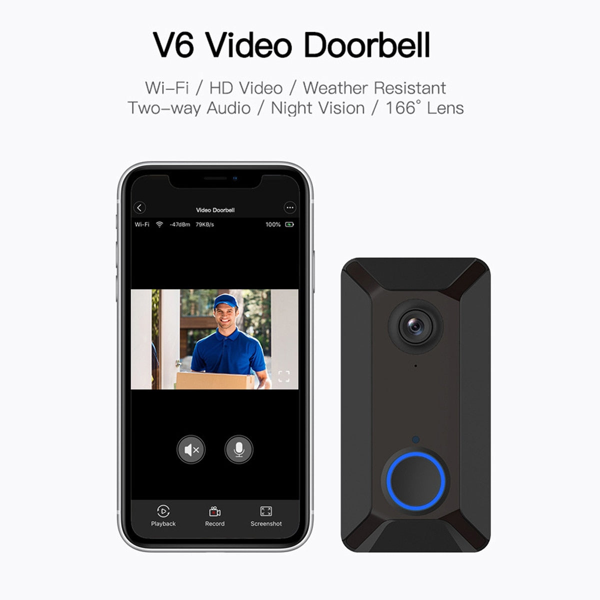 BellSmart - V6 Video Doorbell - 720P WIFI Video Doorbell - Camera Radio Bell - IR Alarm Real-time Intercom - Wireless Doorbell
