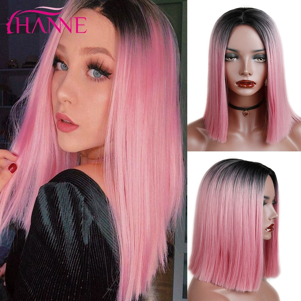 Tinted Color Straight Hair Synthetic Wig -Synthetic Hair Colored Wig - Shoulder Length Synthetic Hair Wig