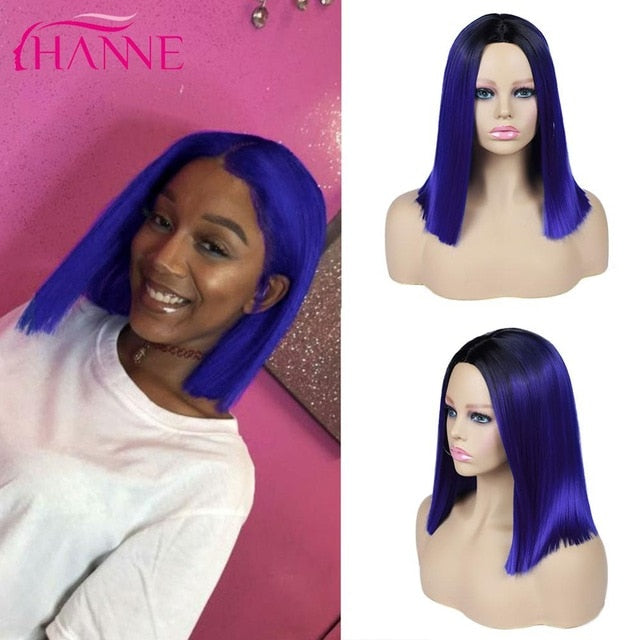 Tinted Color Straight Hair Synthetic Wig -Synthetic Hair Colored Wig - Shoulder Length Synthetic Hair Wig