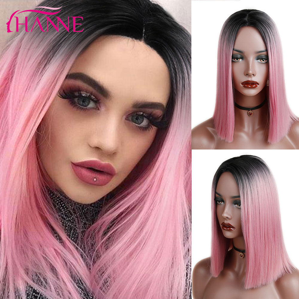 Tinted Color Straight Hair Synthetic Wig -Synthetic Hair Colored Wig - Shoulder Length Synthetic Hair Wig