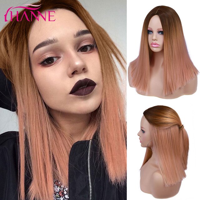 Tinted Color Straight Hair Synthetic Wig -Synthetic Hair Colored Wig - Shoulder Length Synthetic Hair Wig
