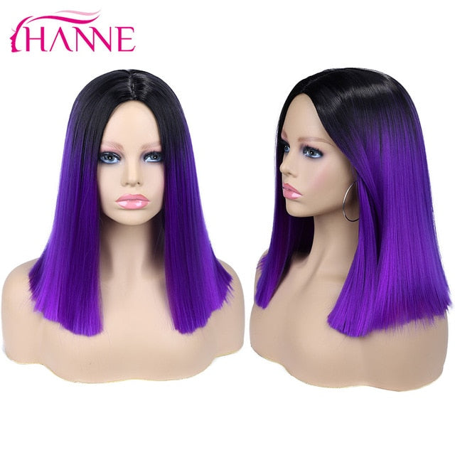 Tinted Color Straight Hair Synthetic Wig -Synthetic Hair Colored Wig - Shoulder Length Synthetic Hair Wig