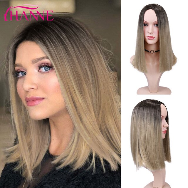 Tinted Color Straight Hair Synthetic Wig -Synthetic Hair Colored Wig - Shoulder Length Synthetic Hair Wig
