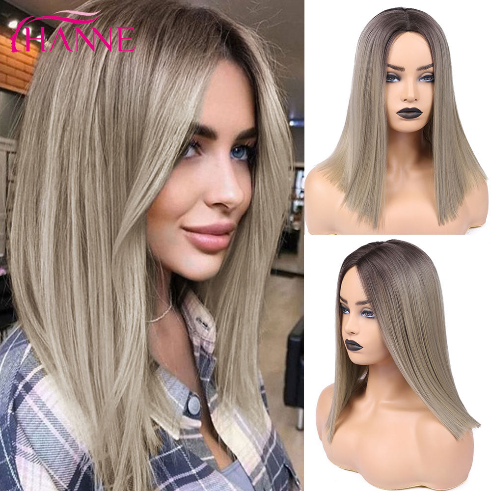 Tinted Color Straight Hair Synthetic Wig -Synthetic Hair Colored Wig - Shoulder Length Synthetic Hair Wig