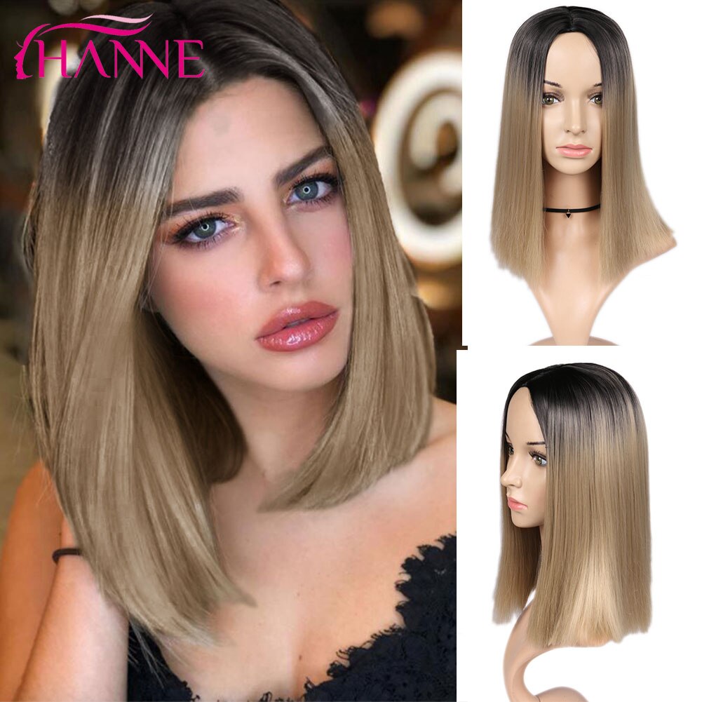 Tinted Color Straight Hair Synthetic Wig -Synthetic Hair Colored Wig - Shoulder Length Synthetic Hair Wig