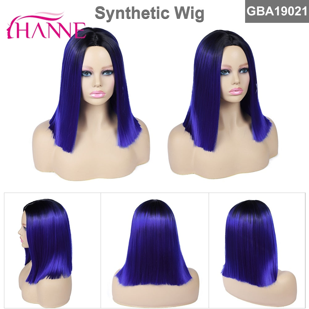 Tinted Color Straight Hair Synthetic Wig -Synthetic Hair Colored Wig - Shoulder Length Synthetic Hair Wig