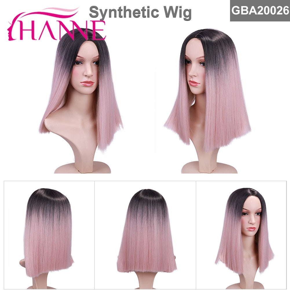 Tinted Color Straight Hair Synthetic Wig -Synthetic Hair Colored Wig - Shoulder Length Synthetic Hair Wig