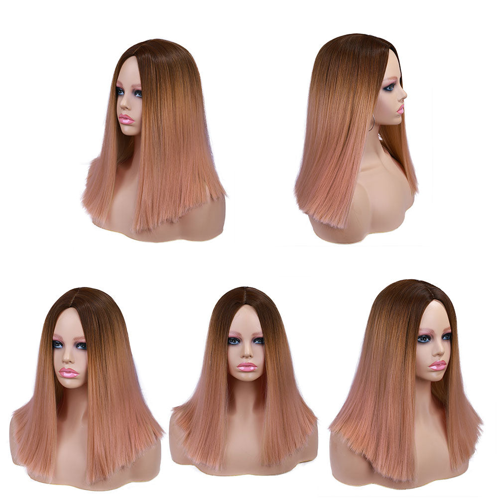 Tinted Color Straight Hair Synthetic Wig -Synthetic Hair Colored Wig - Shoulder Length Synthetic Hair Wig