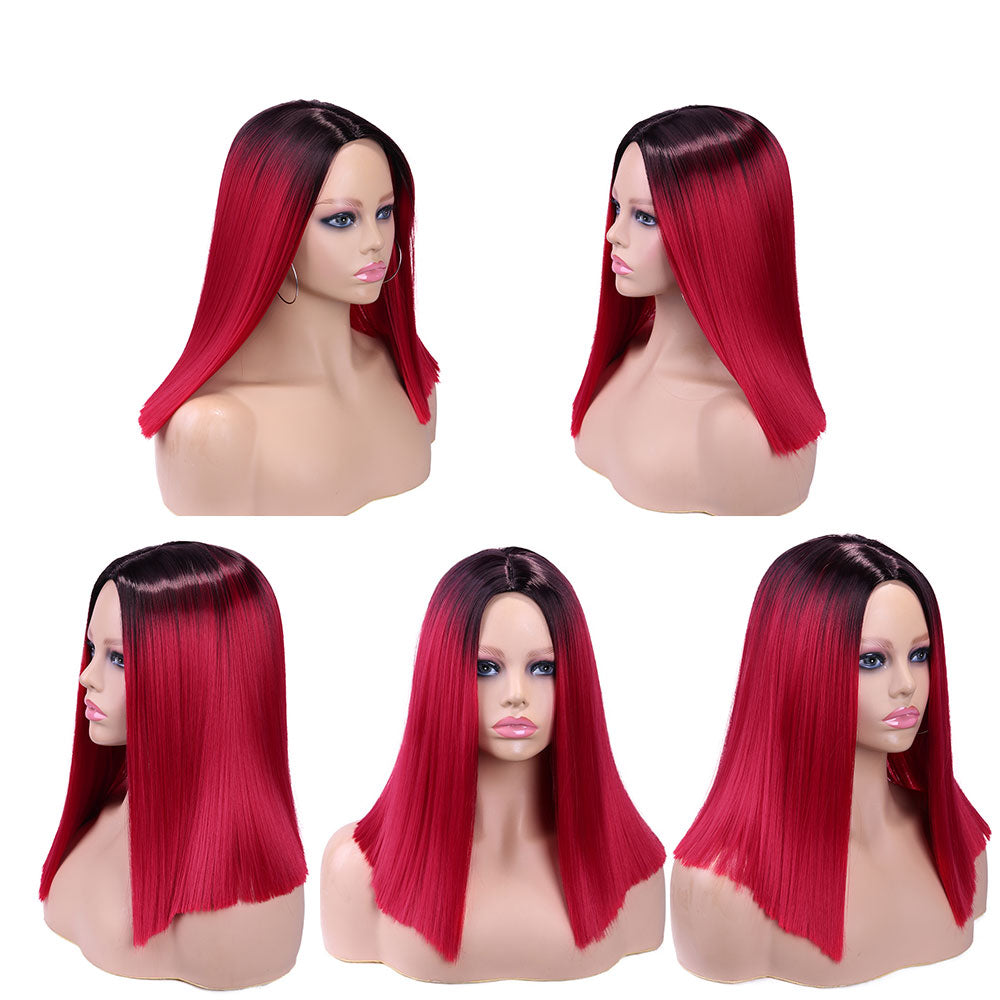 Tinted Color Straight Hair Synthetic Wig -Synthetic Hair Colored Wig - Shoulder Length Synthetic Hair Wig