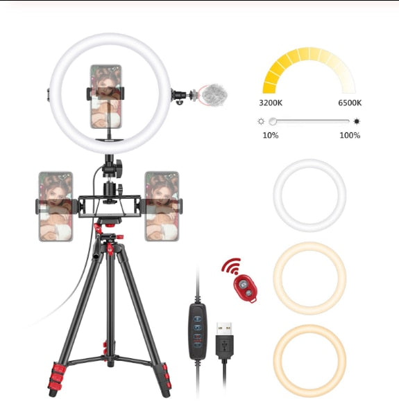 Neewer 10" Selfie Ring Light - LED Selfie Ring Light - Ring Light with Tripod Stand - Ring Light wit Phone Holders