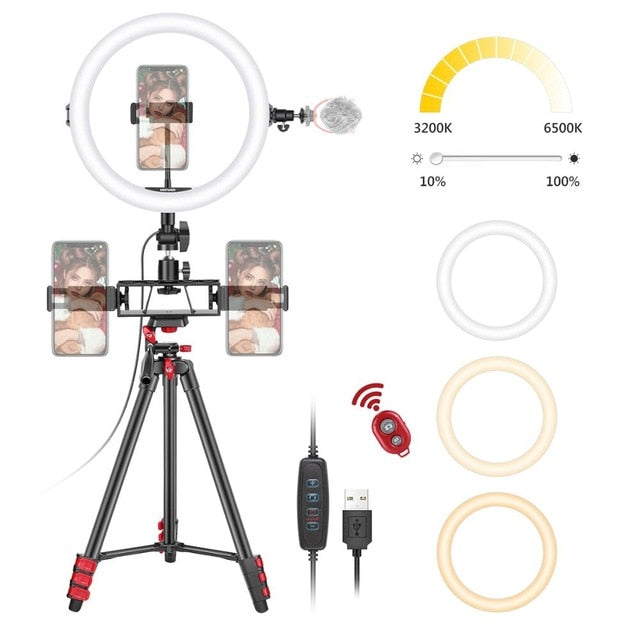 Neewer 10" Selfie Ring Light - LED Selfie Ring Light - Ring Light with Tripod Stand - Ring Light wit Phone Holders
