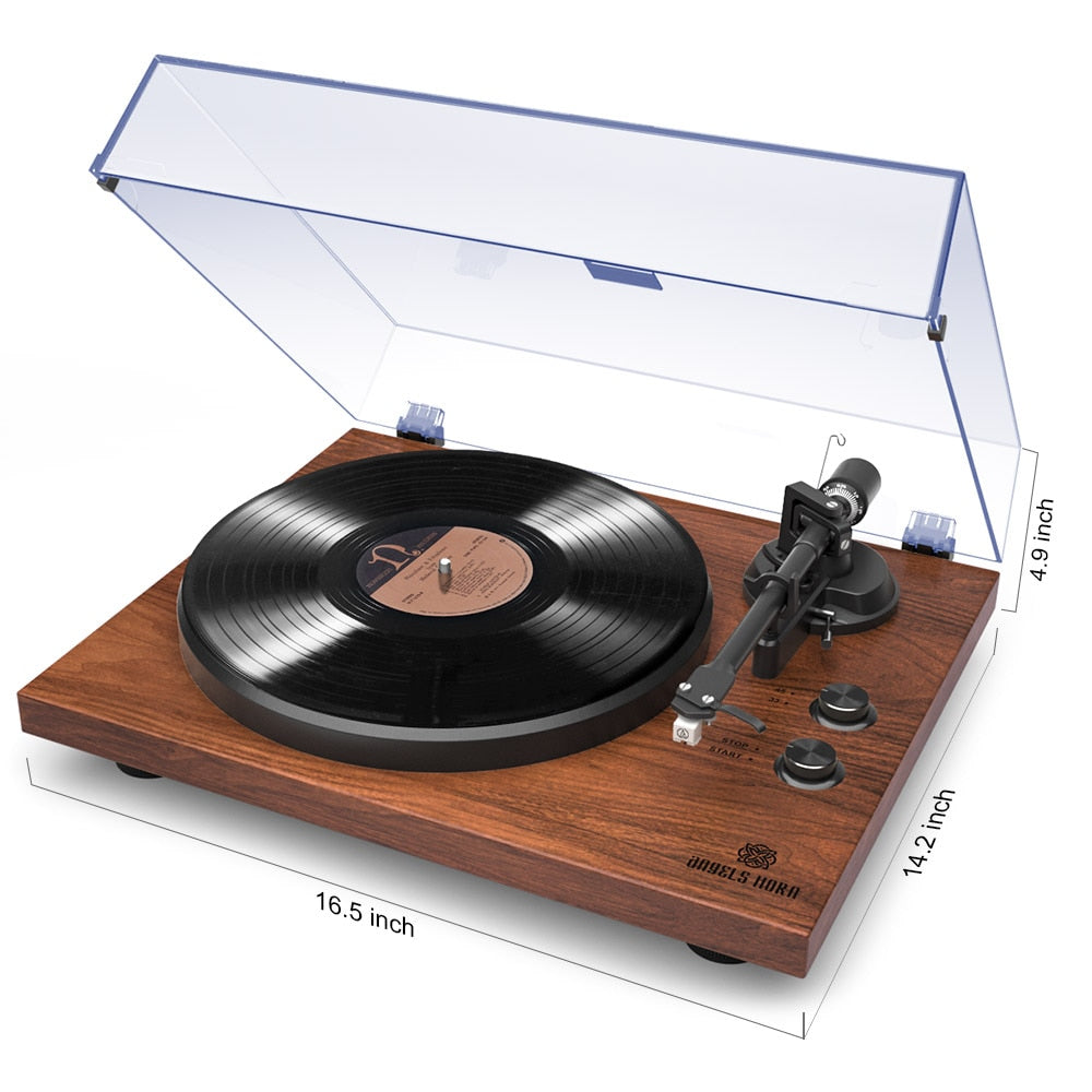 Angle Horn - Classic Record Player Turntable - Classic Design Turntable with Vintage Stereo - 2-Speed Built-in Phono Preamp and Belt Drive Turntable Player