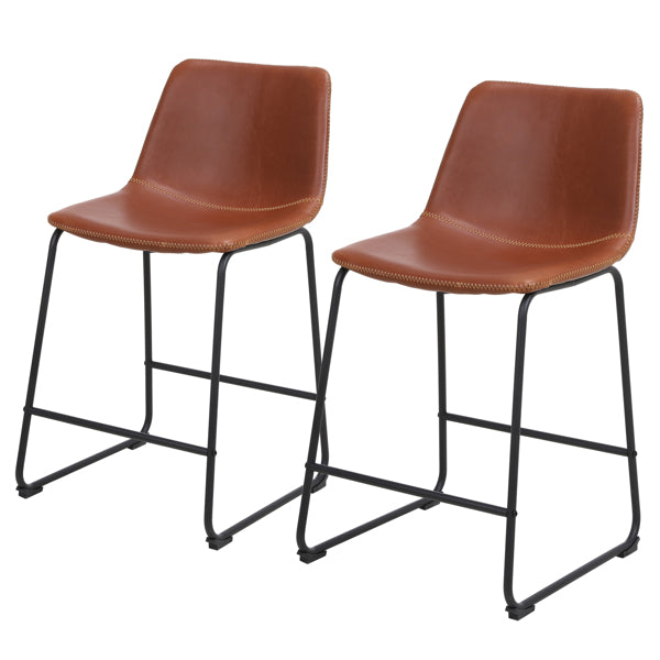 Bronze Wrought Iron Bar Stool 2pcs- Iron bar Stools with Leather Seats - Bar Stool Chairs